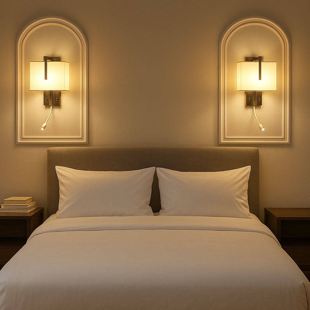 BAMPTON LED downlighter Wall Light With White Cotton Shade