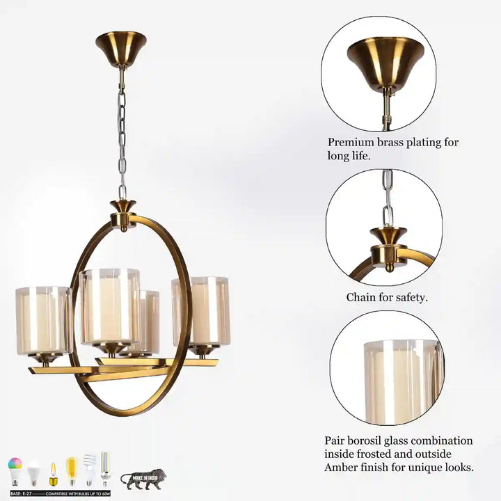 MASAKEE Four Light Brass Finish Contemporary Chandelier