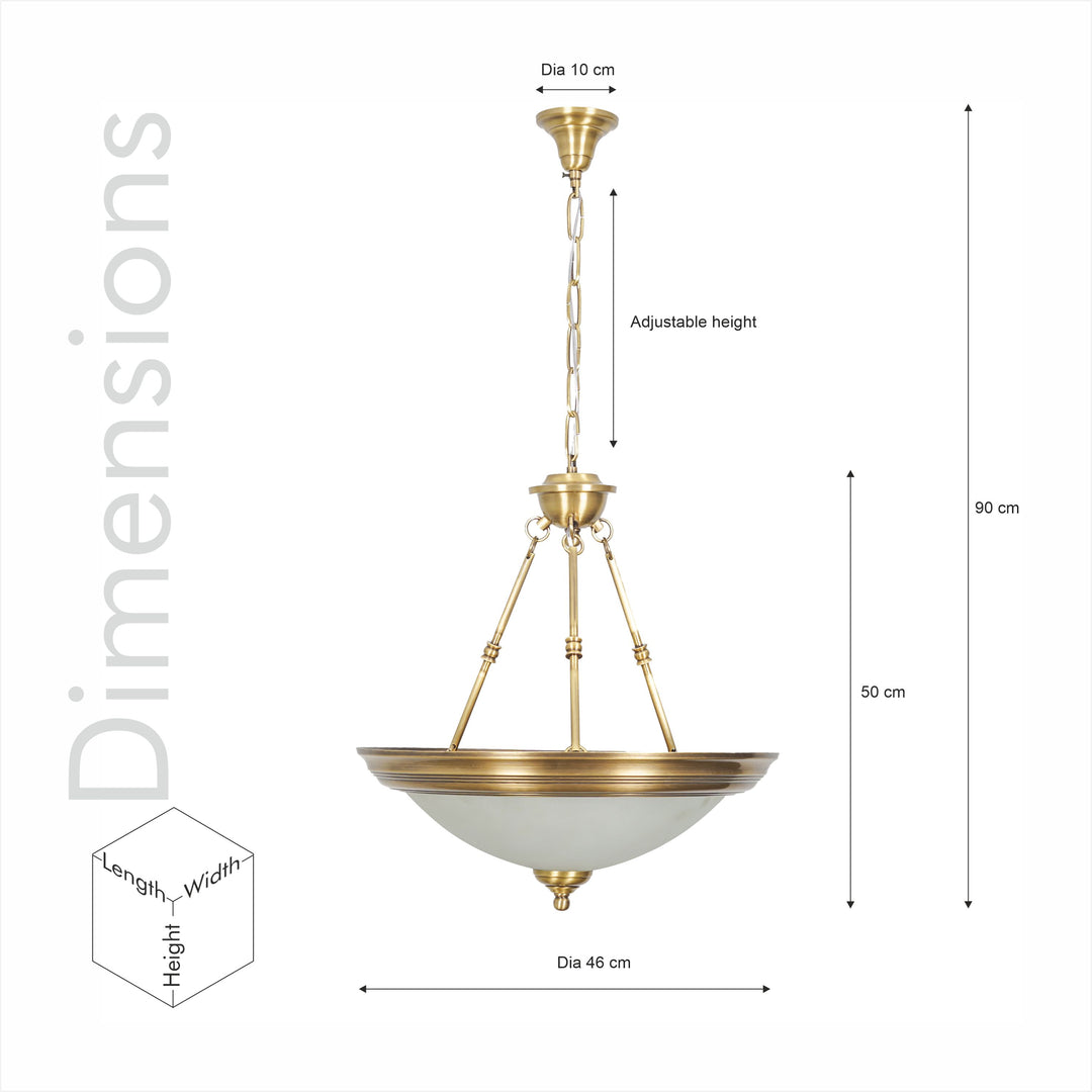 QUOIZEL Arlo 3-Light Pendant in Pure Brass with Frosted White Glass Shades