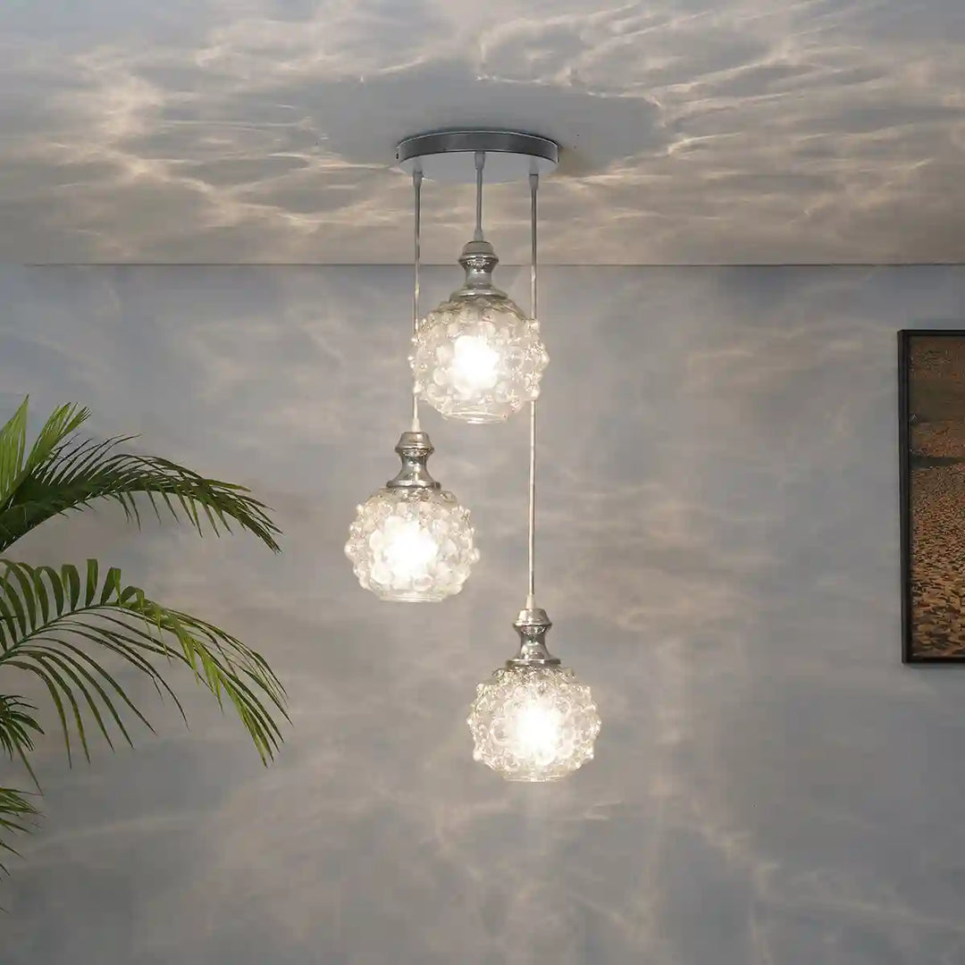 RAWLEY 3 Light Clear Glass Round Hanging Light