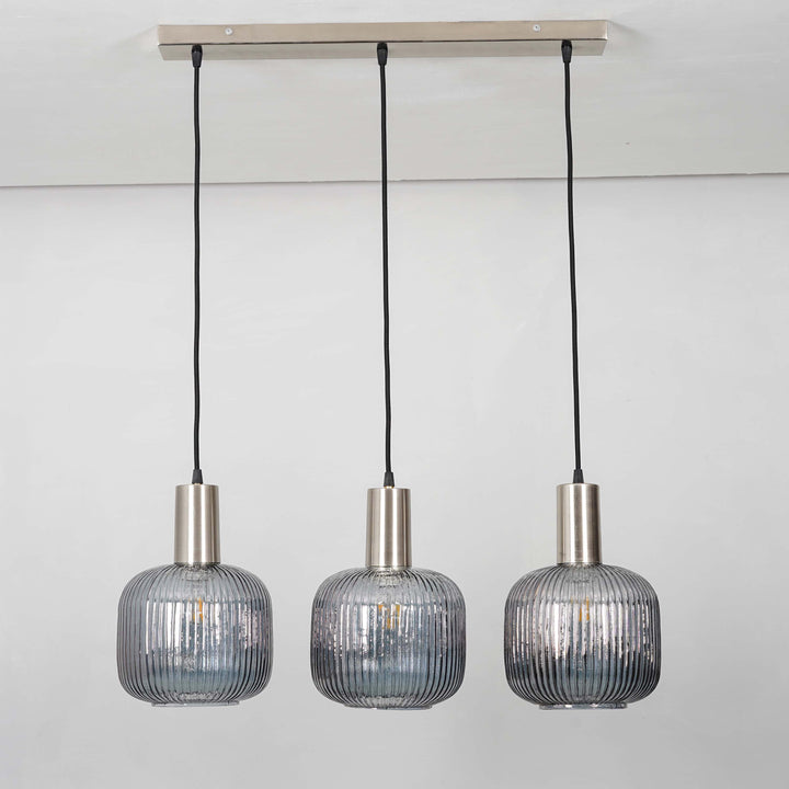 DEMARIUS Linear Cluster Hanging Pendant Light In Blue Glass And Chrome Finish Metal