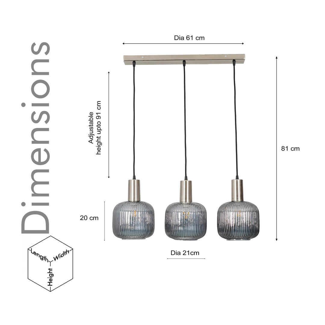 DEMARIUS Linear Cluster Hanging Pendant Light In Blue Glass And Chrome Finish Metal