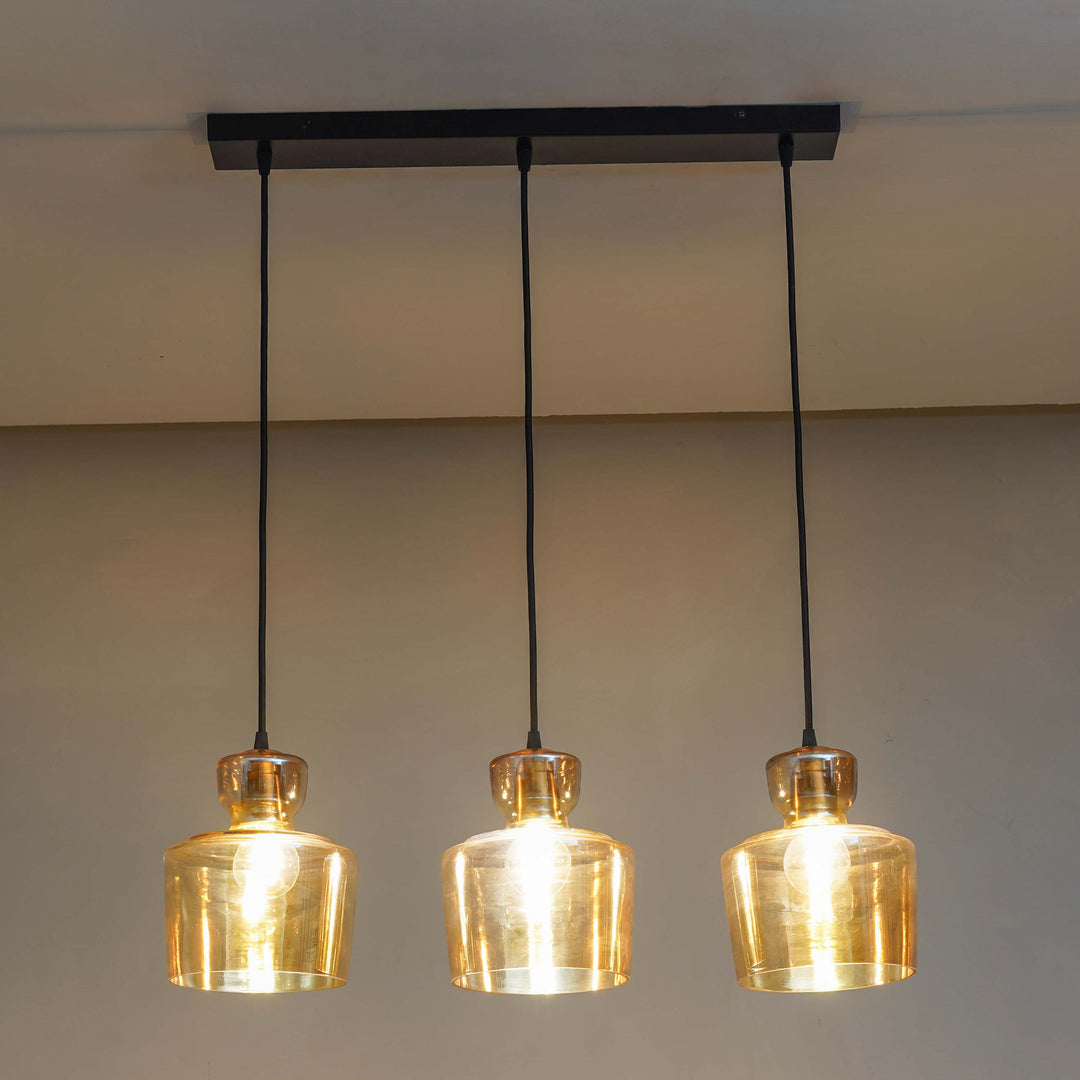 CORALIE Cluster Hanging Light In Amber Glass And Black Finish Metal