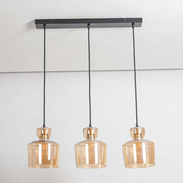 CORALIE Cluster Hanging Light In Amber Glass And Black Finish Metal