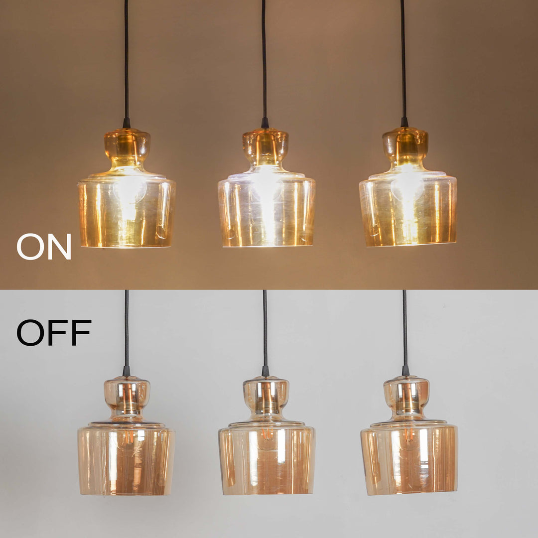 CORALIE Cluster Hanging Light In Amber Glass And Black Finish Metal