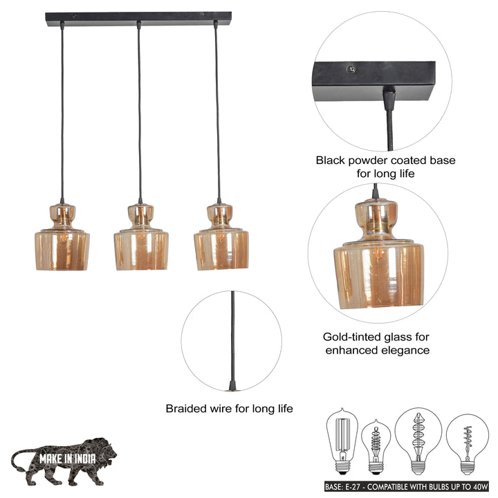 CORALIE Cluster Hanging Light In Amber Glass And Black Finish Metal