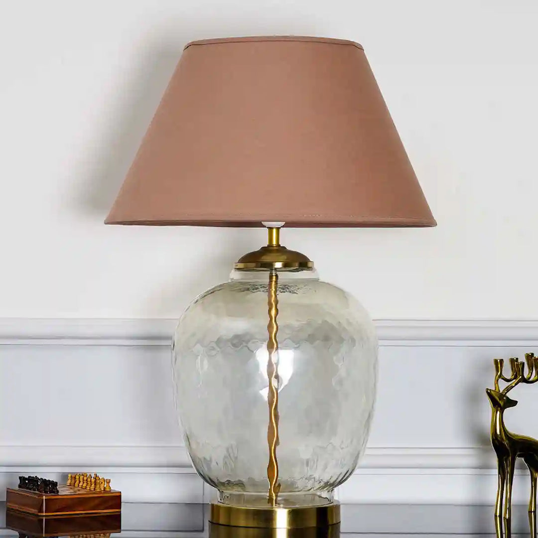 SECRET Glass & Metal Large Tabel Lamp With Beige Cotton Shade