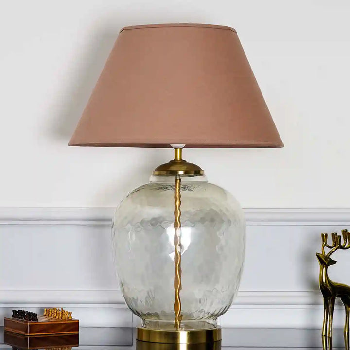 SECRET Glass & Metal Large Tabel Lamp With Beige Cotton Shade