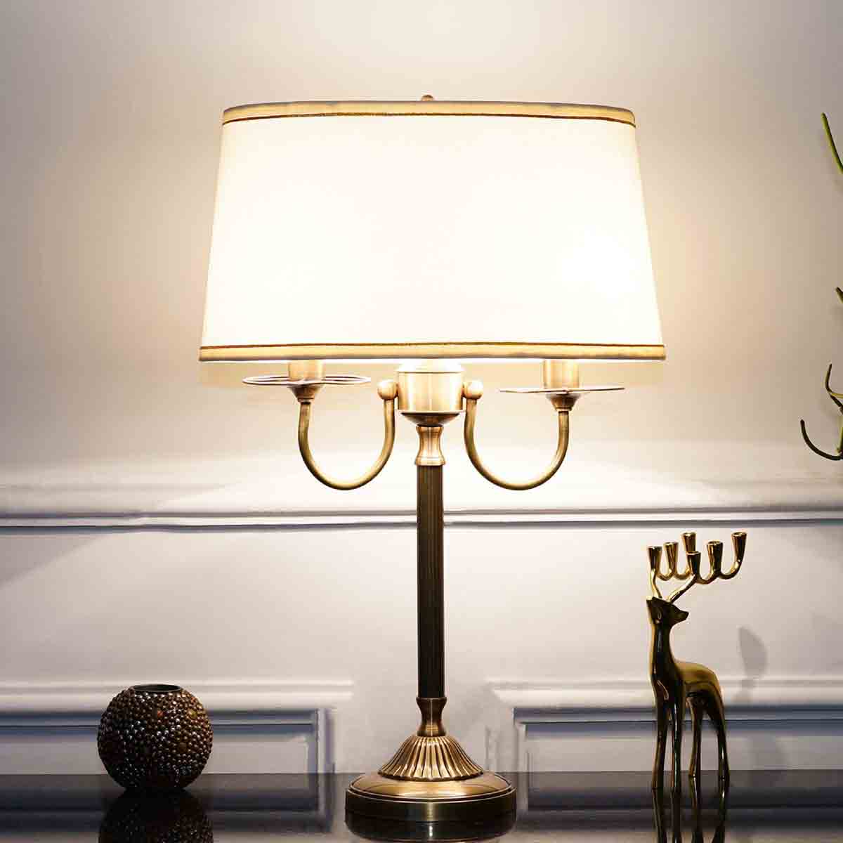 STIFFEL Pure Brass Table Lamp With Off White Cotton Shade