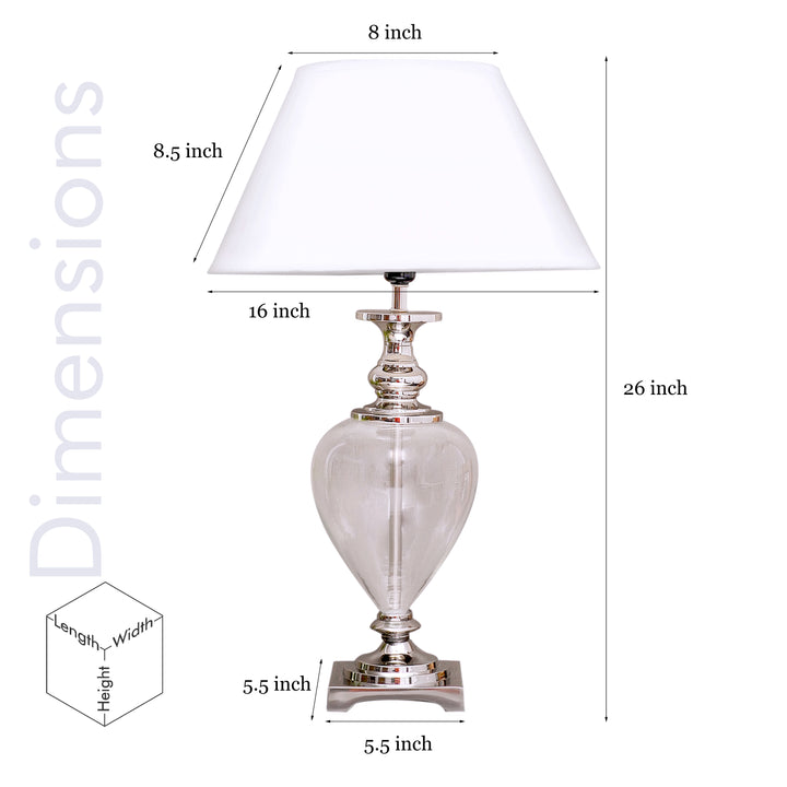 Hinton Clear Glass and Nickel Finish Metal Table Lamp With Cotton Shade