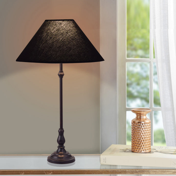 Maya Black Finish Metal Table Lamp With Cotton Shade