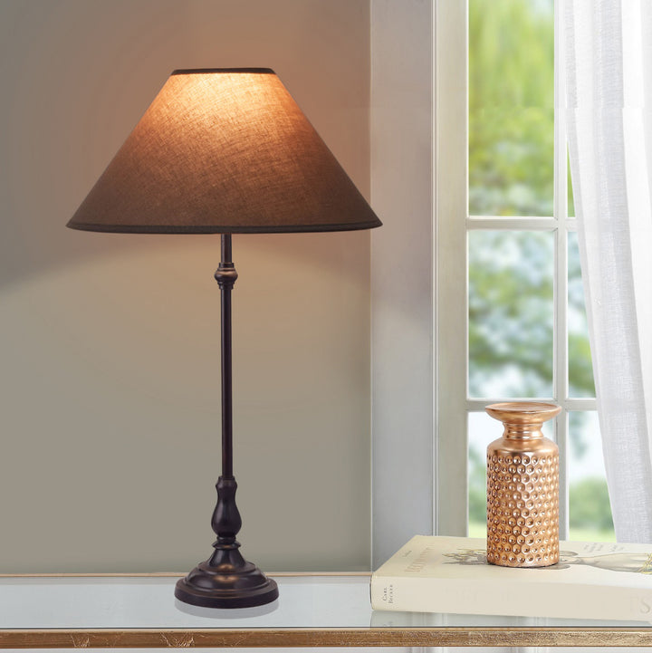 Maya Black Finish Metal Table Lamp With Cotton Shade