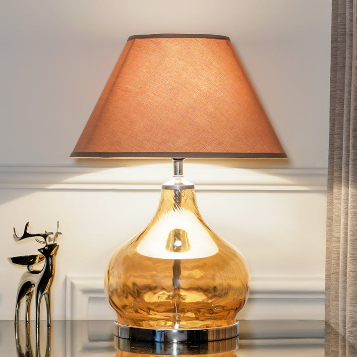 Ingram Glass and Metal Table Lamp With Beige Cotton Shade