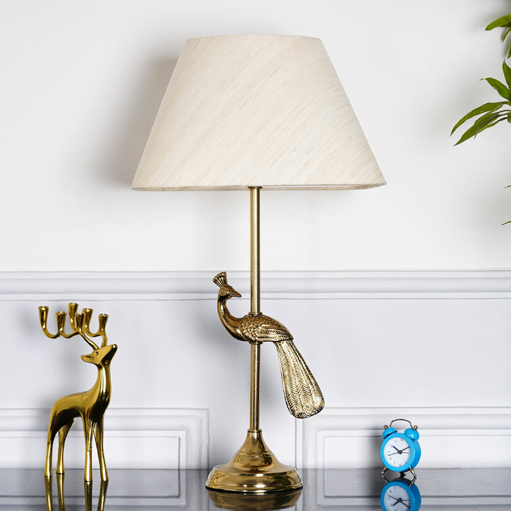 Torre Brass Finish Aluminium Table Lamp With Off White Linen Shade
