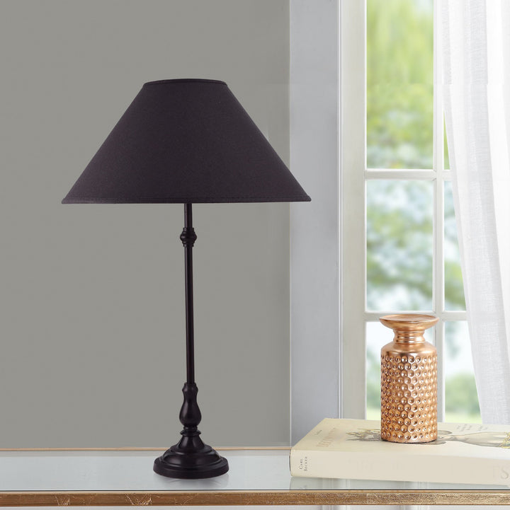 Maya Black Finish Metal Table Lamp With Cotton Shade