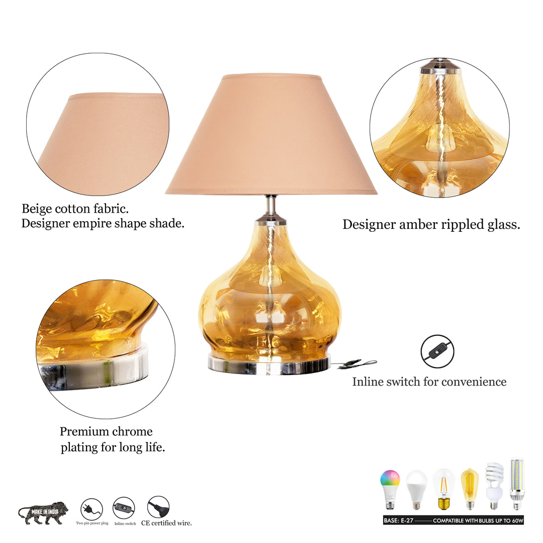 Ingram Glass and Metal Table Lamp With Beige Cotton Shade
