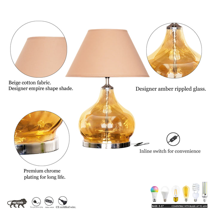 Ingram Glass and Metal Table Lamp With Beige Cotton Shade