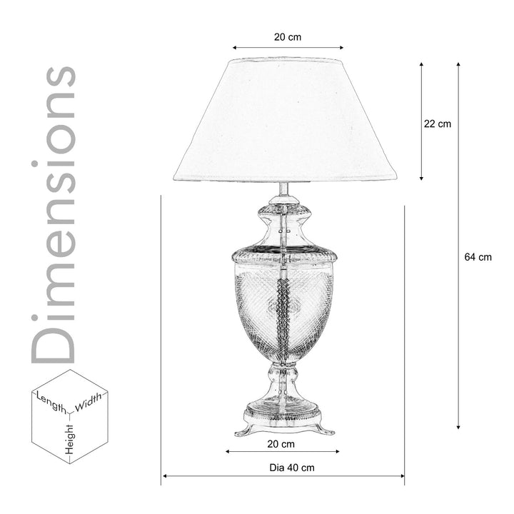 Moffat Chrome And Clear Glass Table Lamp With White Cotton Shade