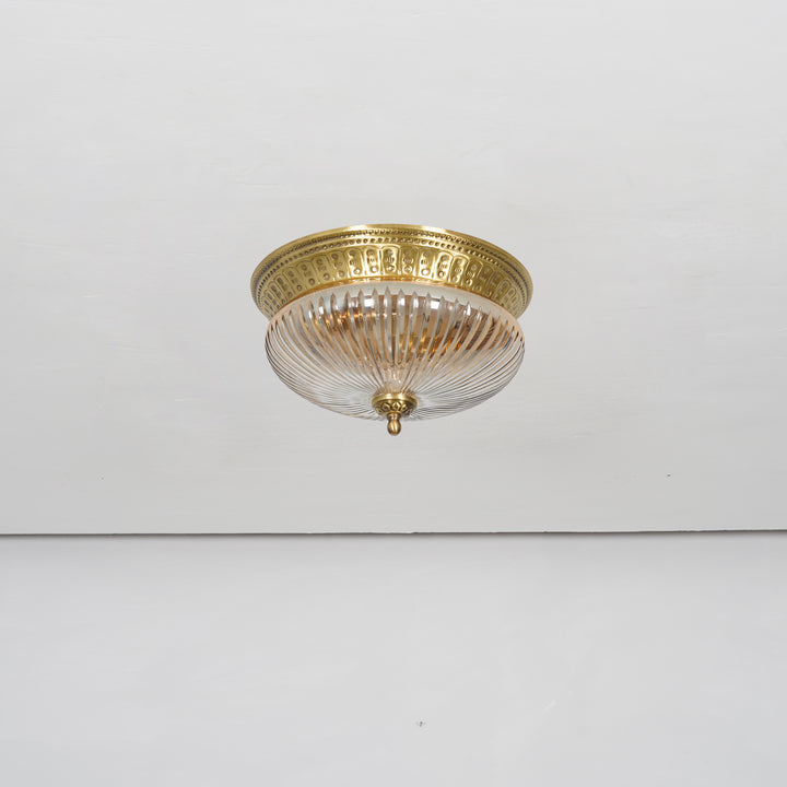 HINKLEY 2-Light Flush Mount Ceiling Light in Antique Brass Finish with Amber Rippled Glass