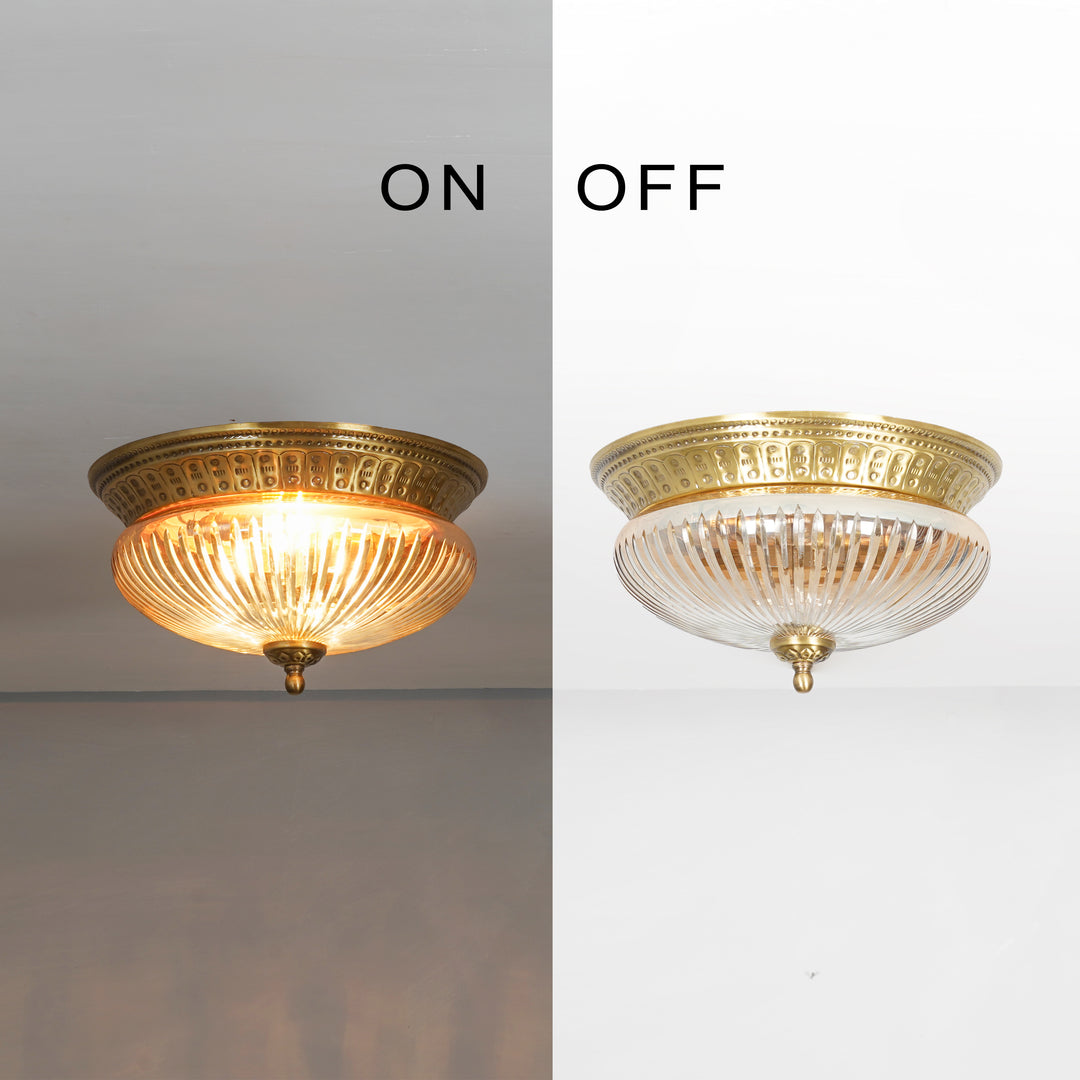 HINKLEY 2-Light Flush Mount Ceiling Light in Antique Brass Finish with Amber Rippled Glass
