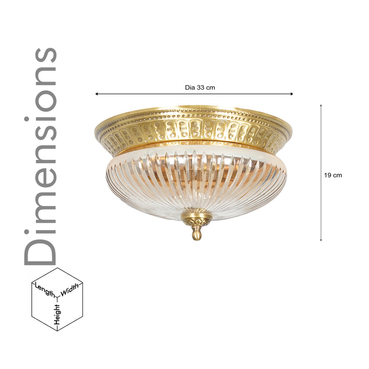 HINKLEY 2-Light Flush Mount Ceiling Light in Antique Brass Finish with Amber Rippled Glass
