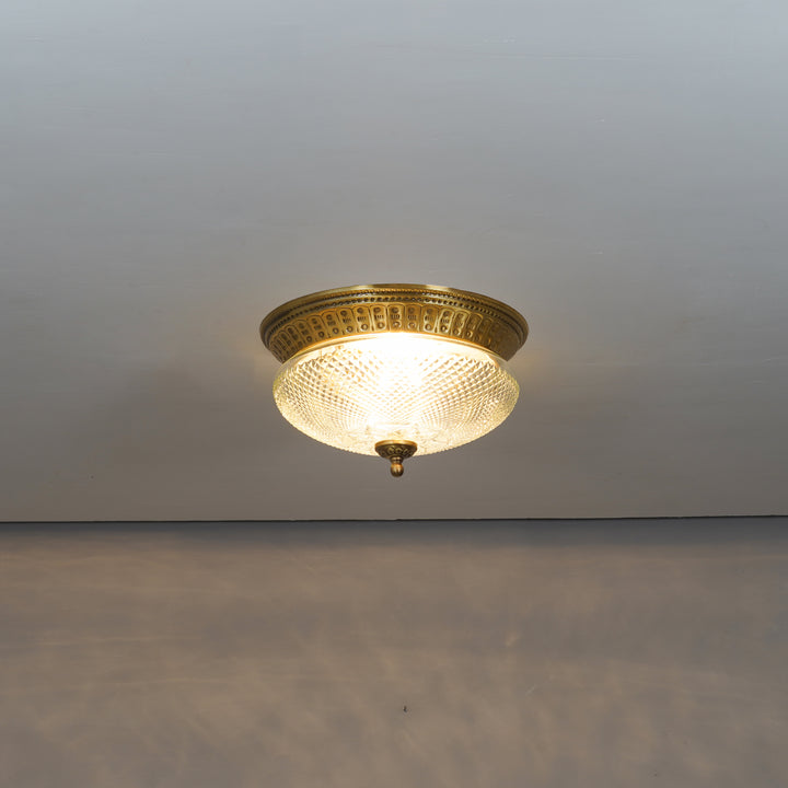 TELMOR  2-Light Flush Mount Ceiling Light in Antique Brass Finish with Amber Diamond Cut Glass