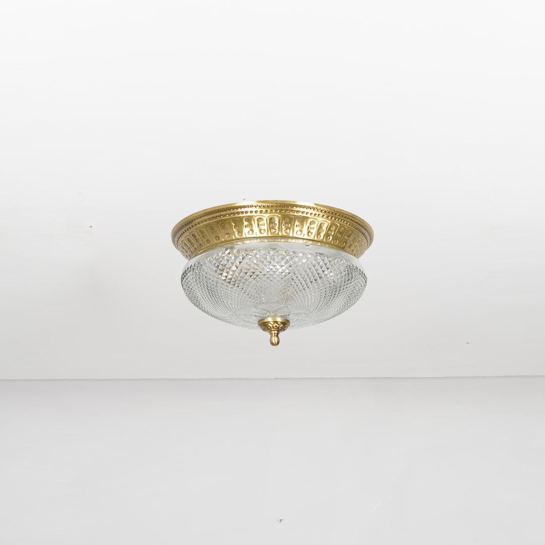 TELMOR  2-Light Flush Mount Ceiling Light in Antique Brass Finish with Amber Diamond Cut Glass