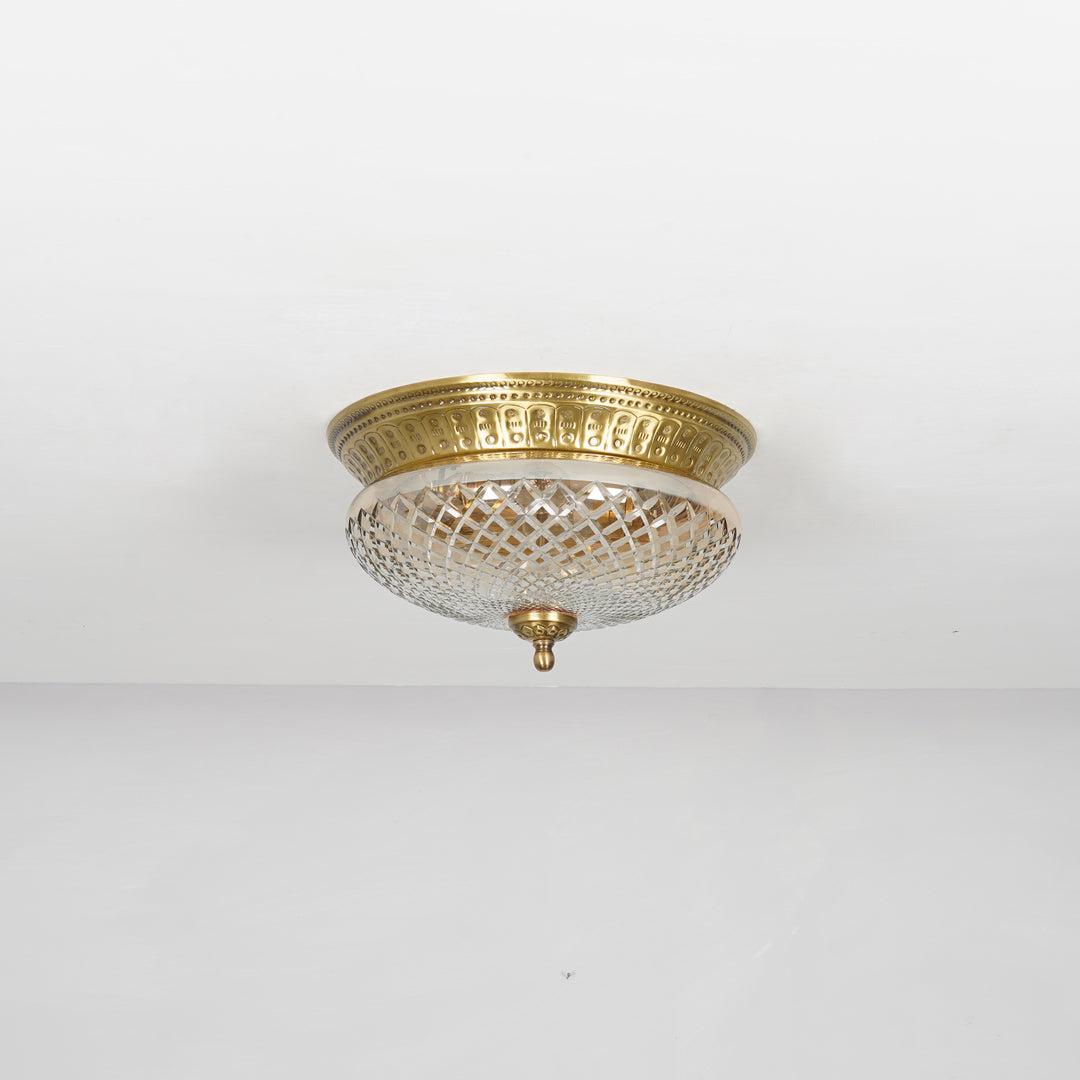 CAMERON 2-Light Flush Mount Ceiling Light in Brass Finish with Amber Diamond Cut Glass