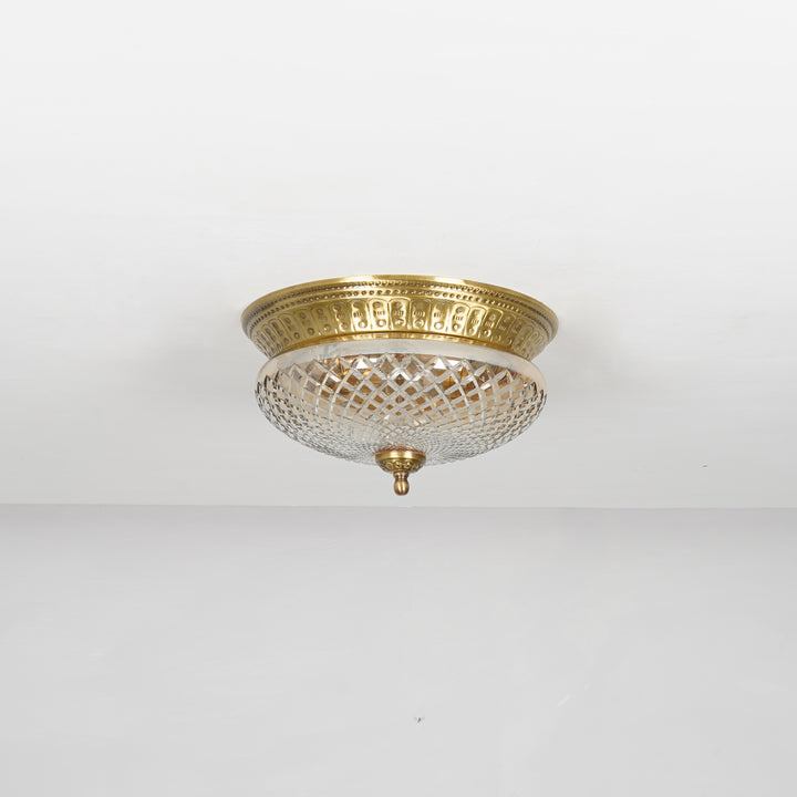 CAMERON 2-Light Flush Mount Ceiling Light in Brass Finish with Amber Diamond Cut Glass