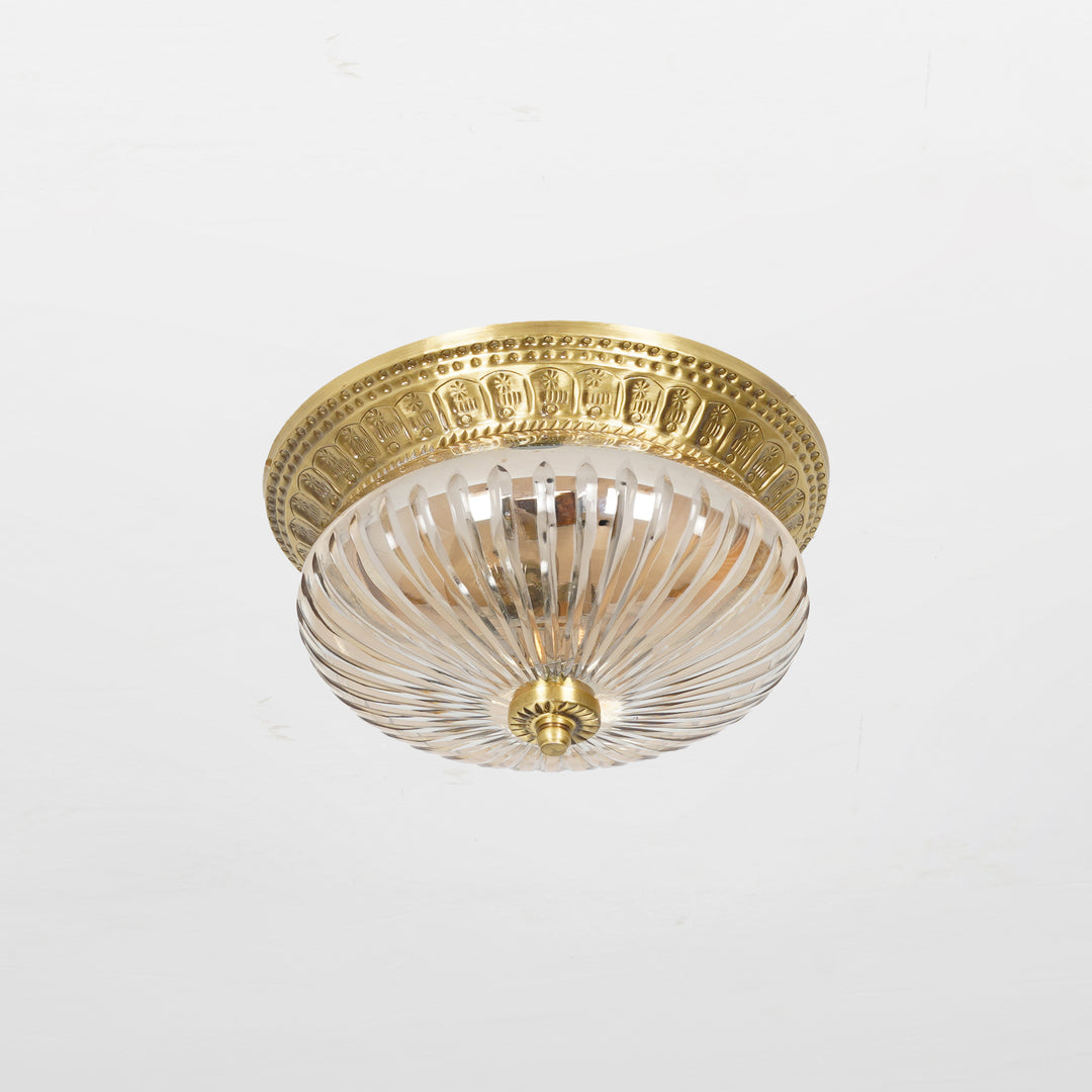 CAMERON 2-Light Flush Mount Ceiling Light in Brass Finish with Clear Rippled Glass