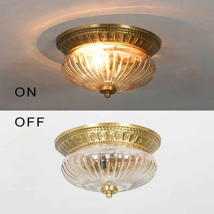 CAMERON 2-Light Flush Mount Ceiling Light in Brass Finish with Clear Rippled Glass