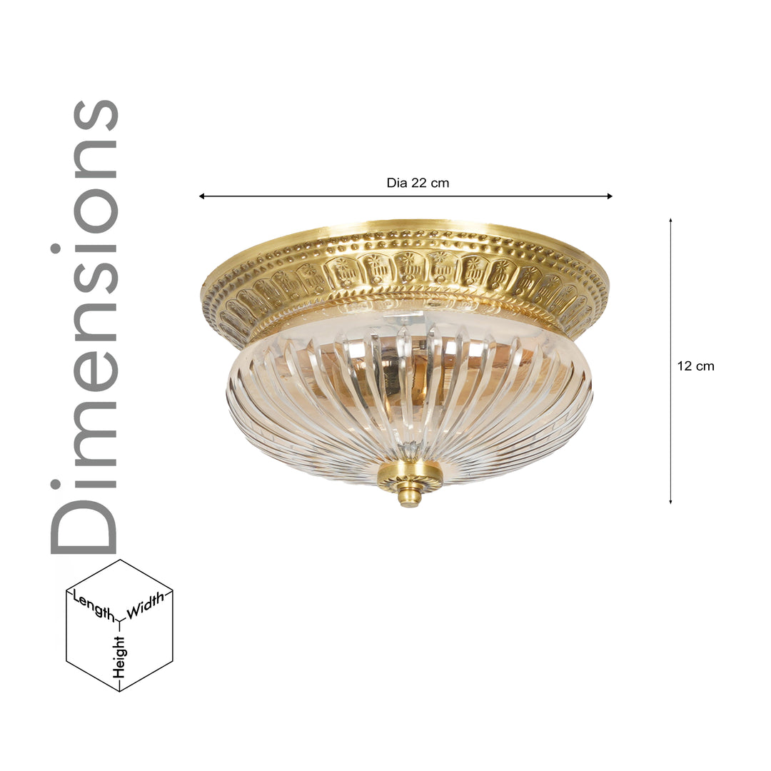 CAMERON 2-Light Flush Mount Ceiling Light in Brass Finish with Clear Rippled Glass