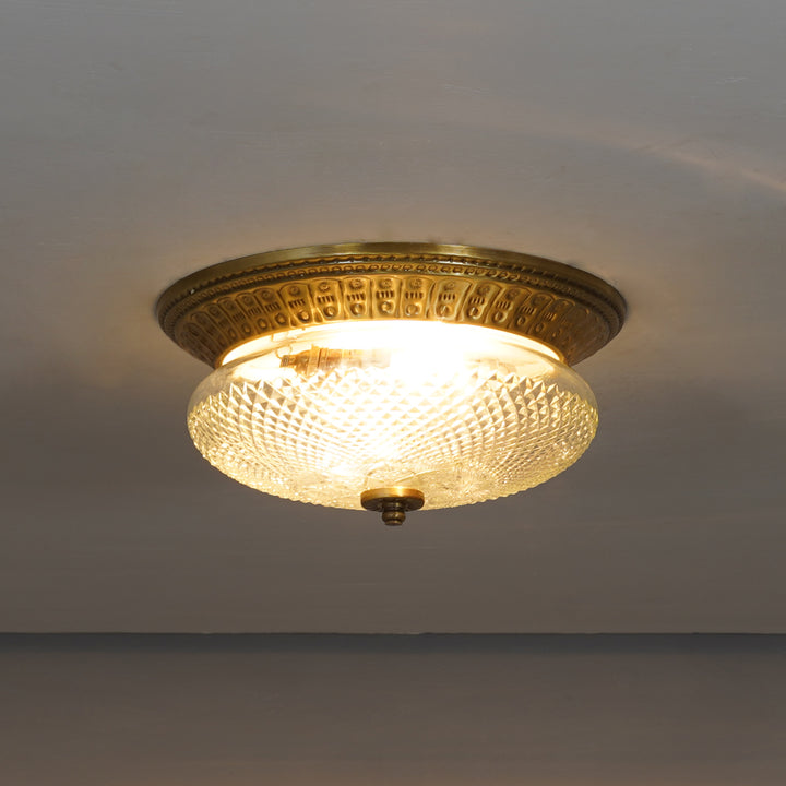 DANZA Flush Mount Ceiling Light in Brass Finish with Clear Diamond Cut Glass