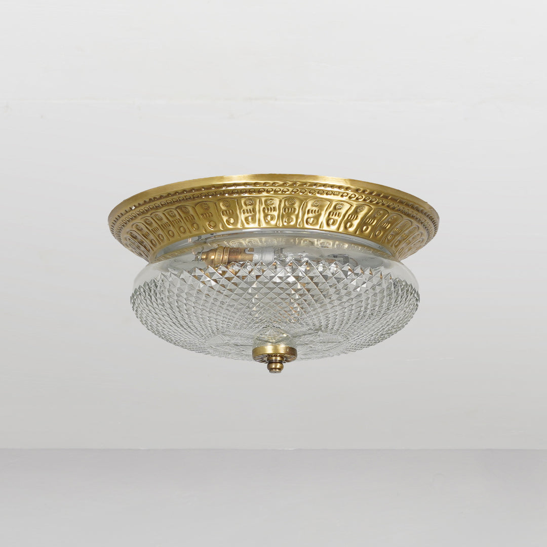 DANZA Flush Mount Ceiling Light in Brass Finish with Clear Diamond Cut Glass
