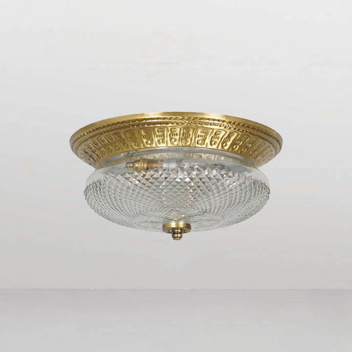DANZA Flush Mount Ceiling Light in Brass Finish with Clear Diamond Cut Glass