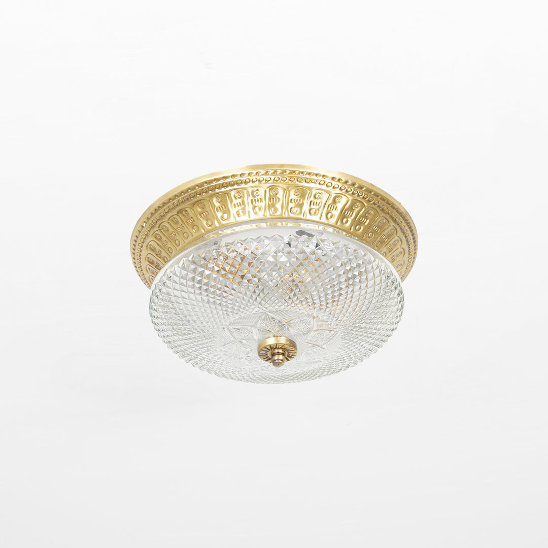 TELMOR 11-Inch 2-Light Flush Mount Ceiling Light in Antique Brass Finish with Clear Star Diamond Cut Glass