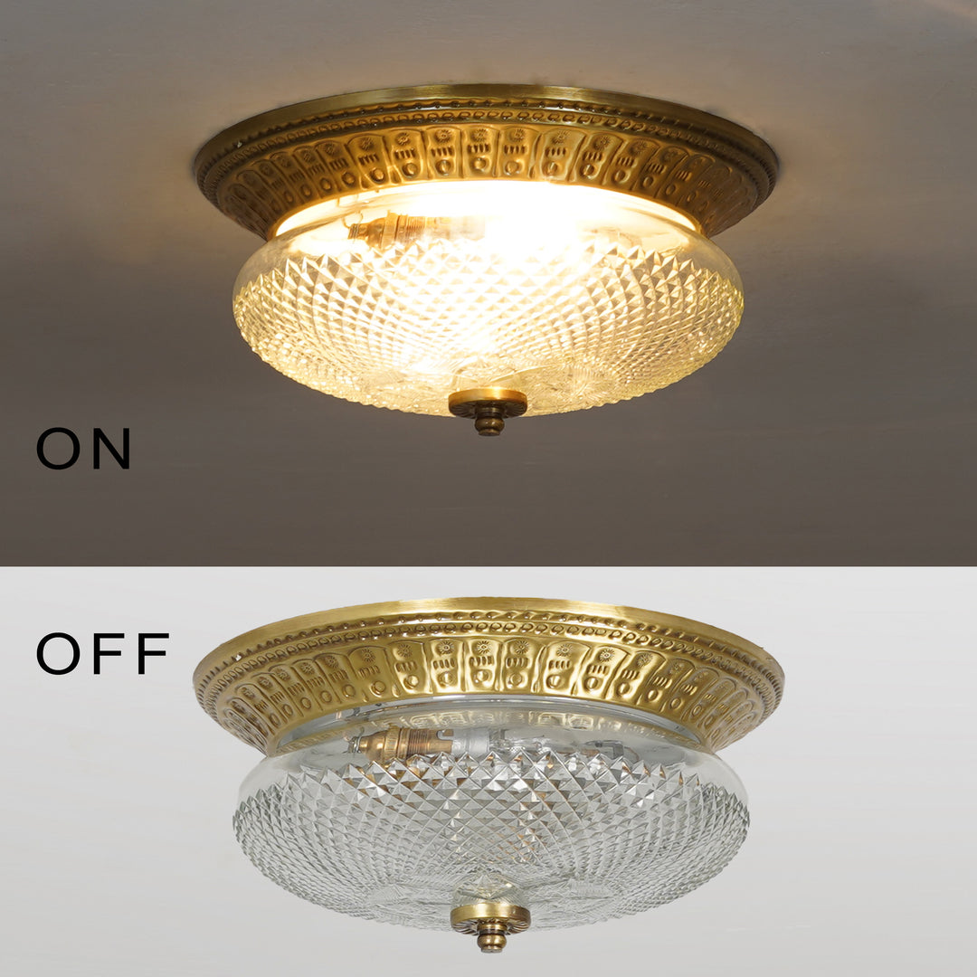 DANZA Flush Mount Ceiling Light in Brass Finish with Clear Diamond Cut Glass