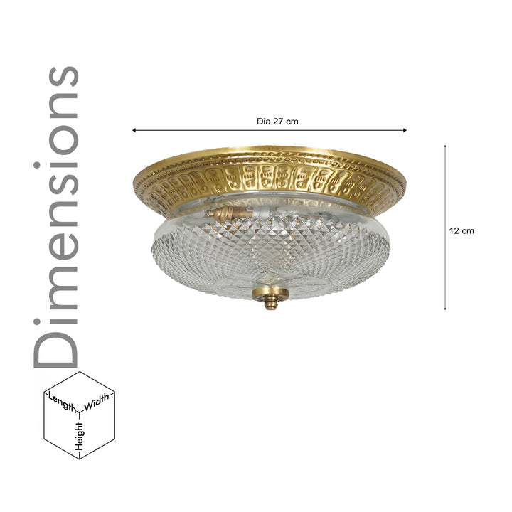 TELMOR 11-Inch 2-Light Flush Mount Ceiling Light in Antique Brass Finish with Clear Star Diamond Cut Glass