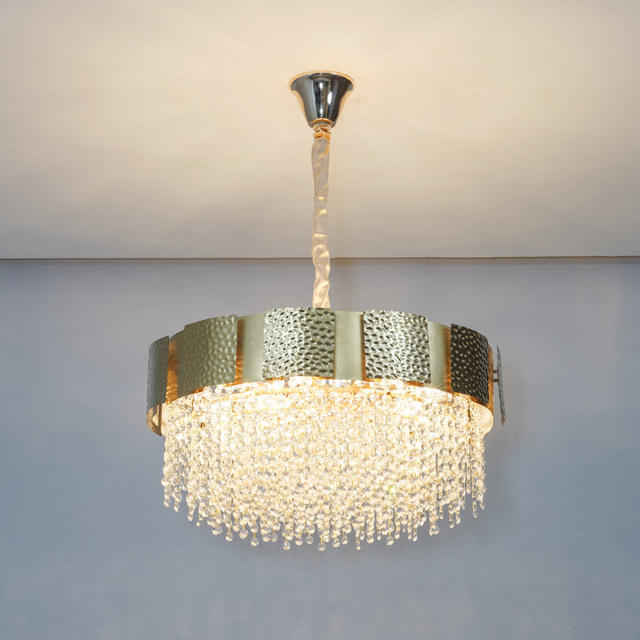 ELLIE 12-Light Gold Metal Crystal Chandelier with LED Filament Bulbs (E14 Holders, Bulbs Included)