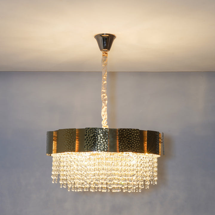 ELLIE 12-Light Gold Metal Crystal Chandelier with LED Filament Bulbs (E14 Holders, Bulbs Included)