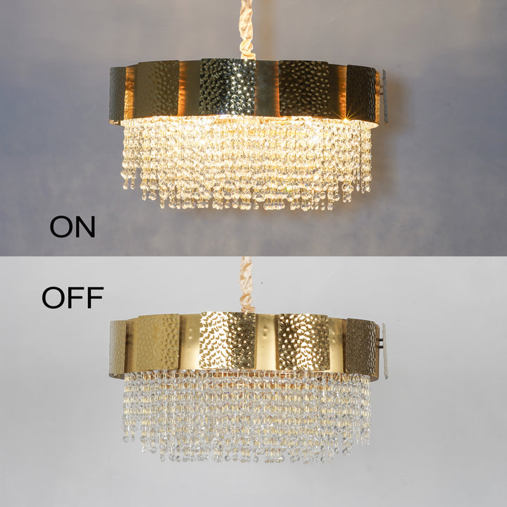 ELLIE 12-Light Gold Metal Crystal Chandelier with LED Filament Bulbs (E14 Holders, Bulbs Included)
