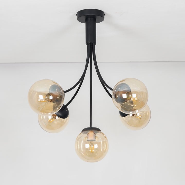 Greenwich 5 Arm Black & Amber Finish Chandelier Light