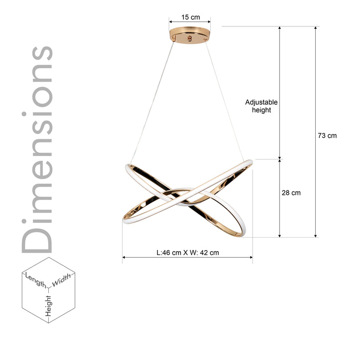 Danieli Rose Gold 3 Colour LED Chandelier Ceiling Light