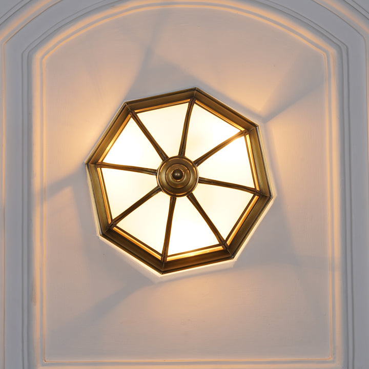 MIRAGE Frosted White & Antique Brass Flush Lantern Ceiling Light