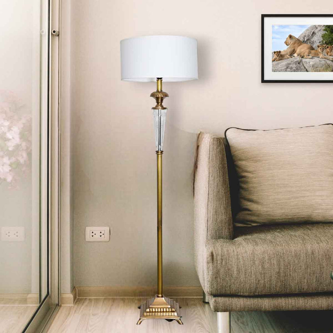 Provence Antique Brass Floor Lamp With Natural Linen Shade