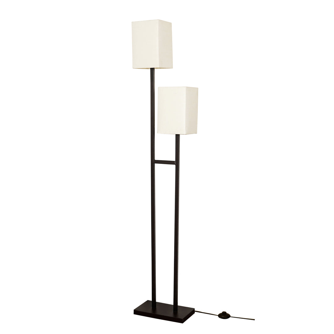 TWIN 2 Light Floor Lamp In Black Finish With Cotton Shade