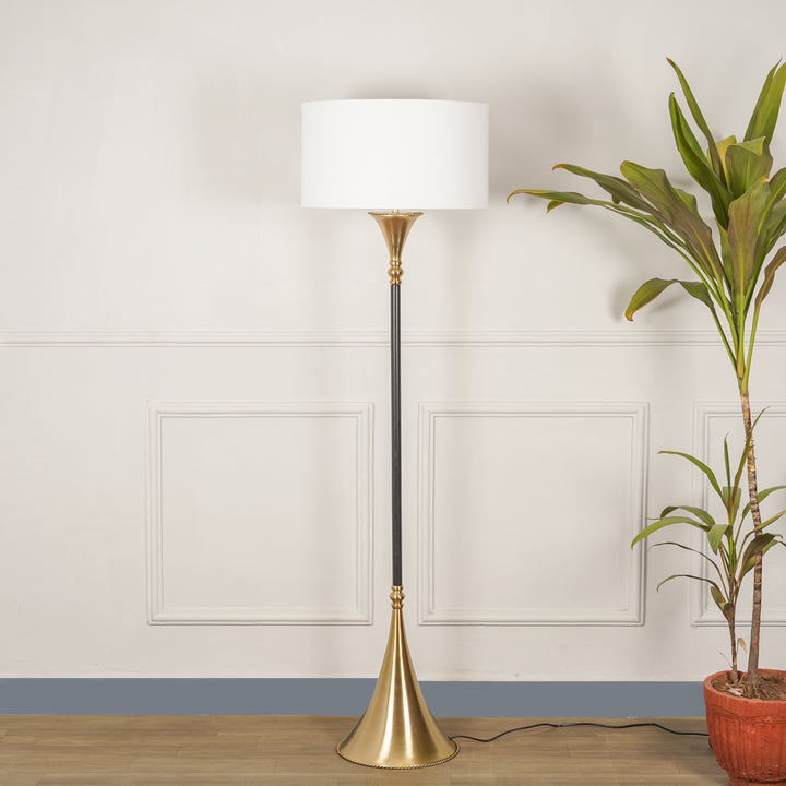Colorado Single Light Floor Lamp In Black & Brass Finish With Cotton Fabric Shade