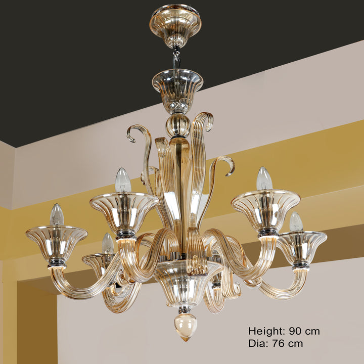 DYNO 6 Lights Champagne Colored Glass Chandelier Light