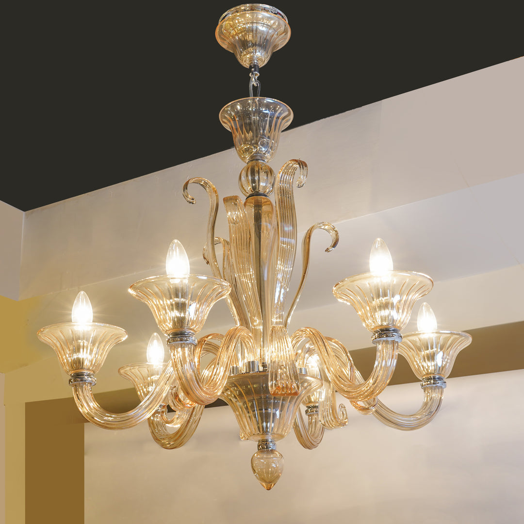 DYNO 6 Lights Champagne Colored Glass Chandelier Light