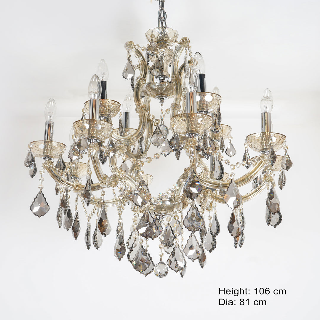 MARGATE 8+4 lights teak finish crystals Chandelier light